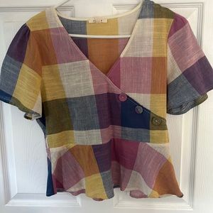Madewell Gilli bright plaid peplum blouse